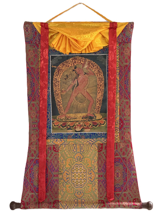 Vajrayogini Thangka Oil Varnished | Hand-Painted Tibetan Tantric Art with Silk Brocade