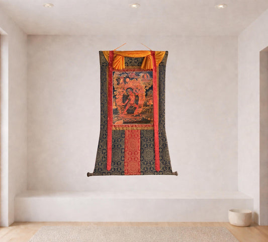 Old Vajrayogini Paubha Thangka | Oil-Varnished Newari Masterpiece with Silk Brocade