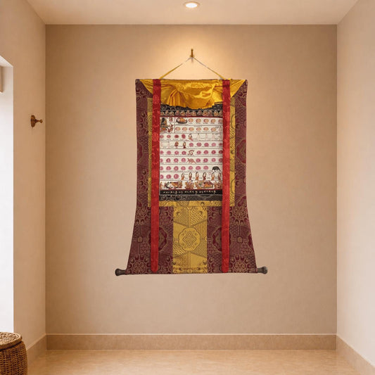 Hand-Painted Tibetan Medical Thangka | Human Embryology Art with Silk Brocade | Traditional Buddhist Medical Painting