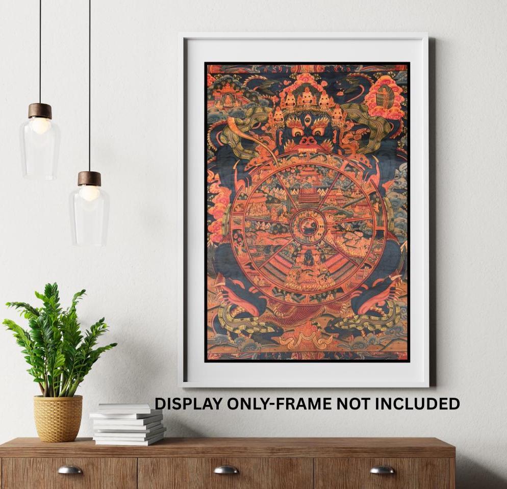Hand-Painted Wheel of Life Thangka Painting - Bhavachakra Samsara Mandala Oil Varnished Tibetan Art