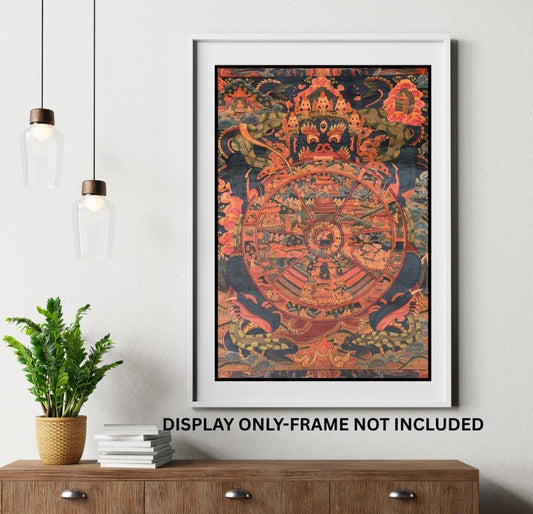 Hand-Painted Wheel of Life Thangka Painting - Bhavachakra Samsara Mandala Oil Varnished Tibetan Art
