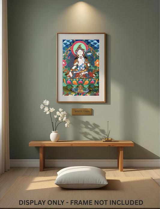 Hand-Painted White Tara Thangka | Tibetan Buddhist Art