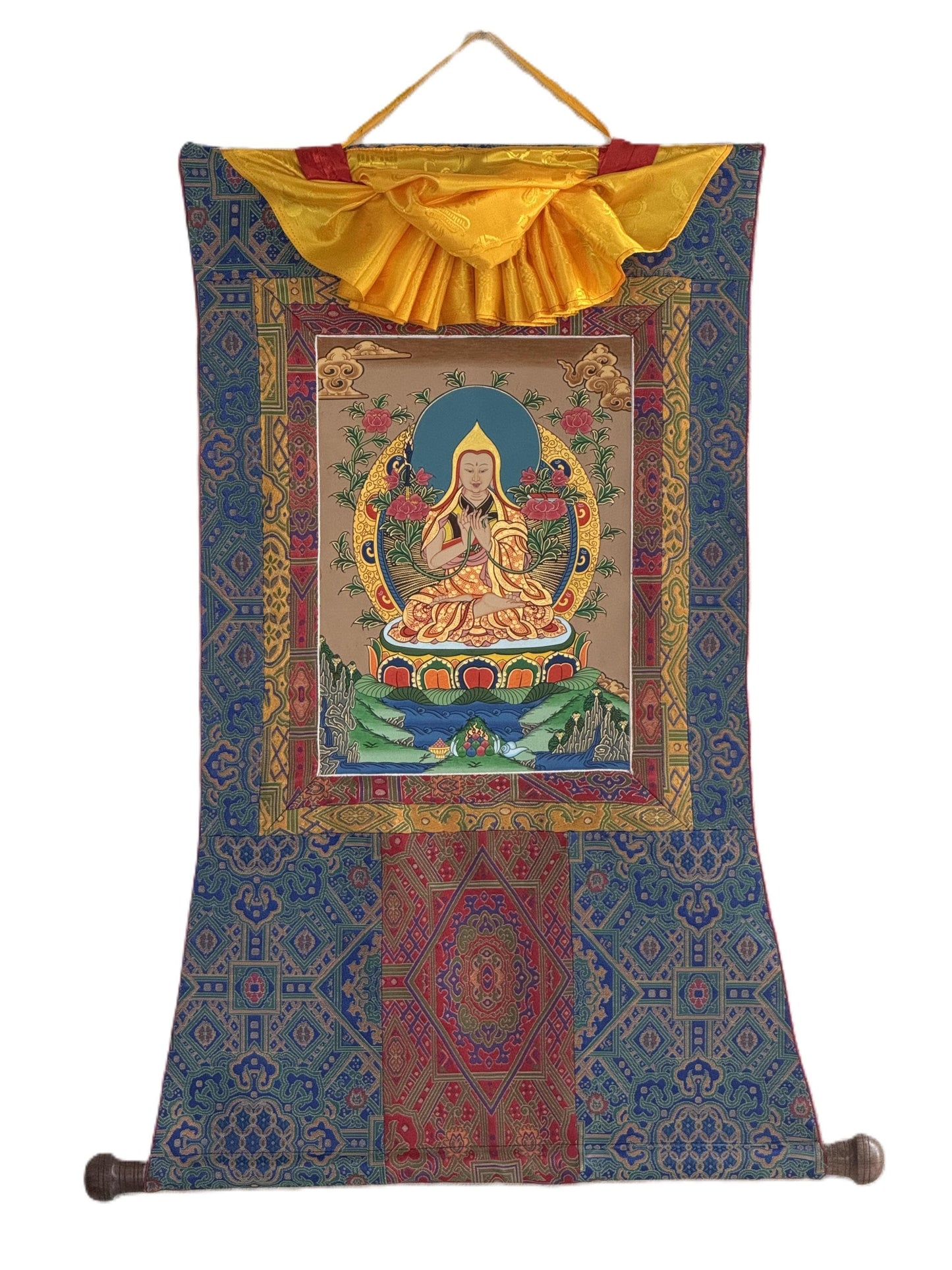 Hand-Painted Tsongkhapa Thangka: Tibetan Meditation Art with Silk Frame
