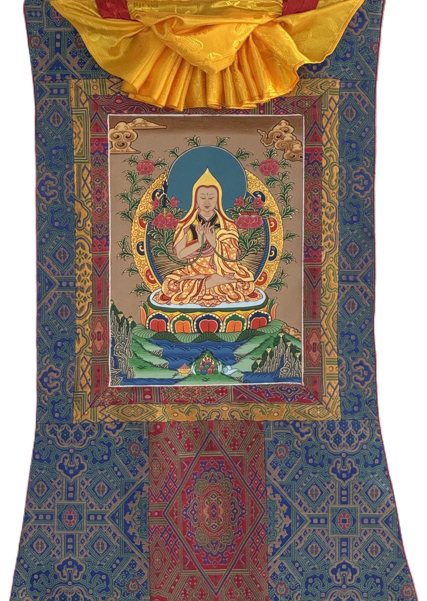 Hand-Painted Tsongkhapa Thangka: Tibetan Meditation Art with Silk Frame