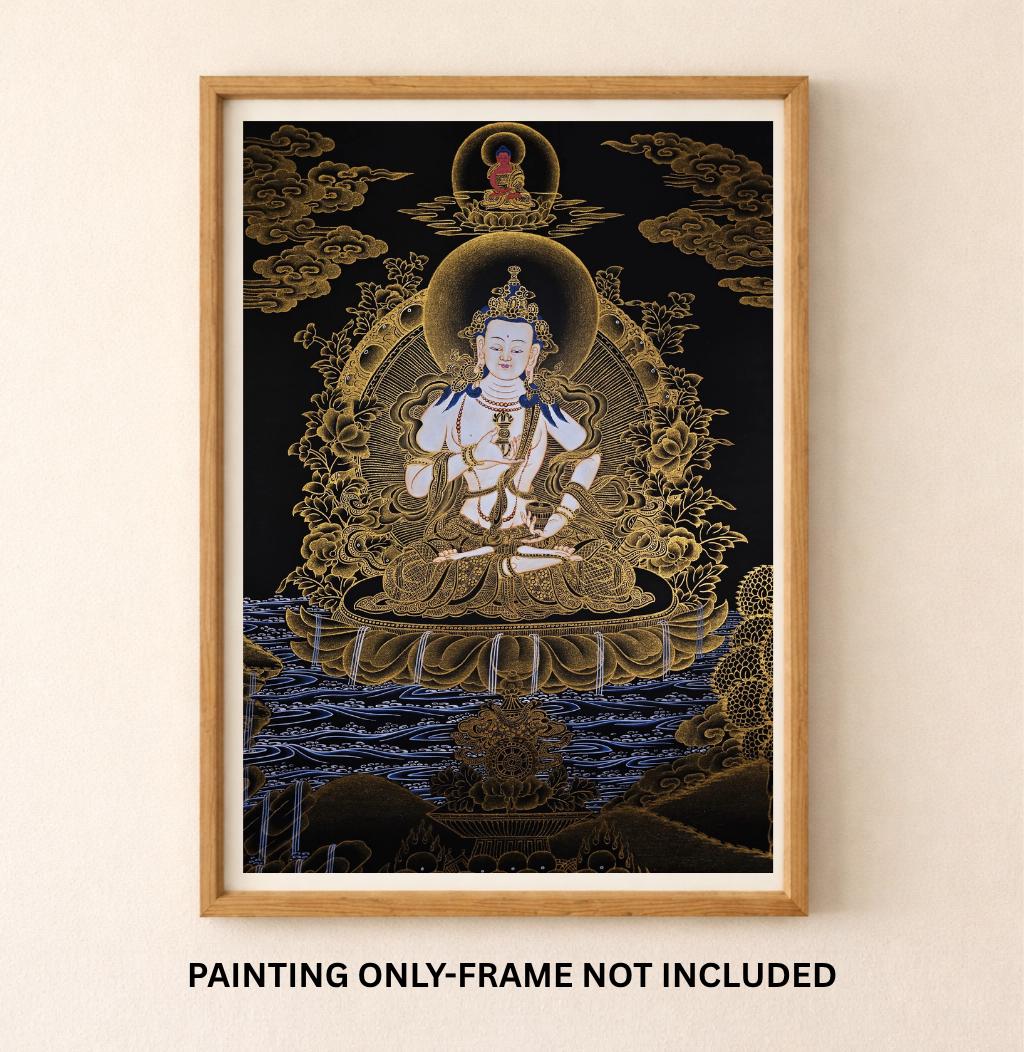 Chenrezig Avalokiteshvara Tibetan Thangka 24K Gold Hand-Painted Buddhist Compassion Art
