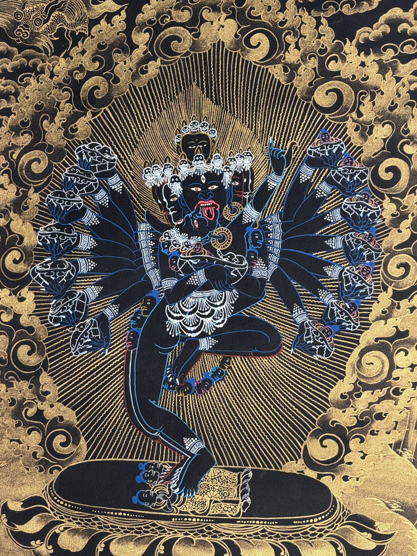 Hevajra Yab-Yum Thangka | Black & Gold Hand-Painted Tibetan Tantric Art