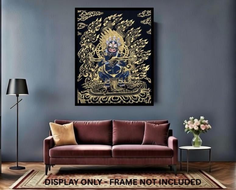Hand-Painted Mahakala Thangka – Black-Cloaked Protector, Tibetan Art