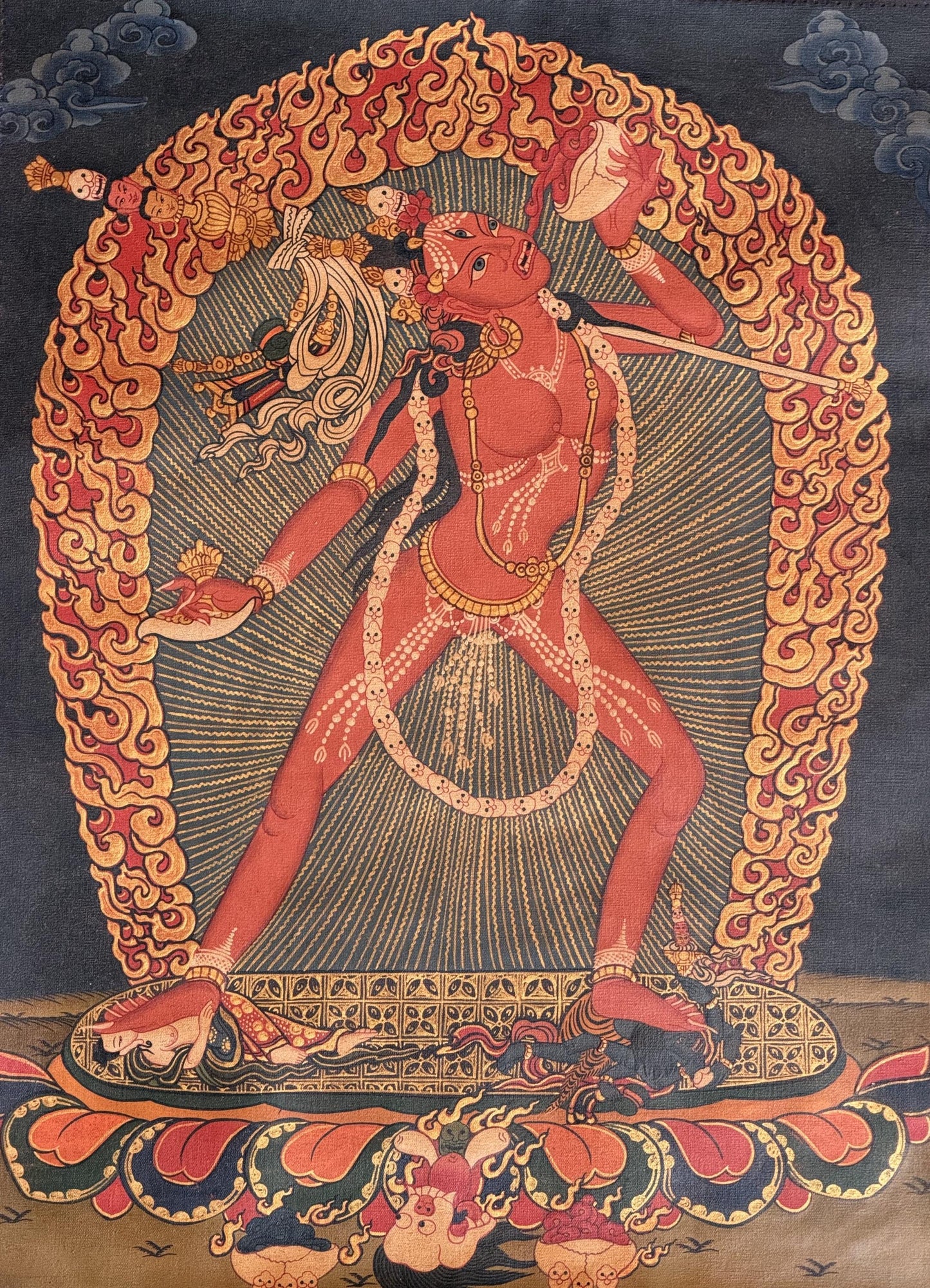 Vajrayogini Thangka Oil Varnished | Hand-Painted Tibetan Tantric Art with Silk Brocade