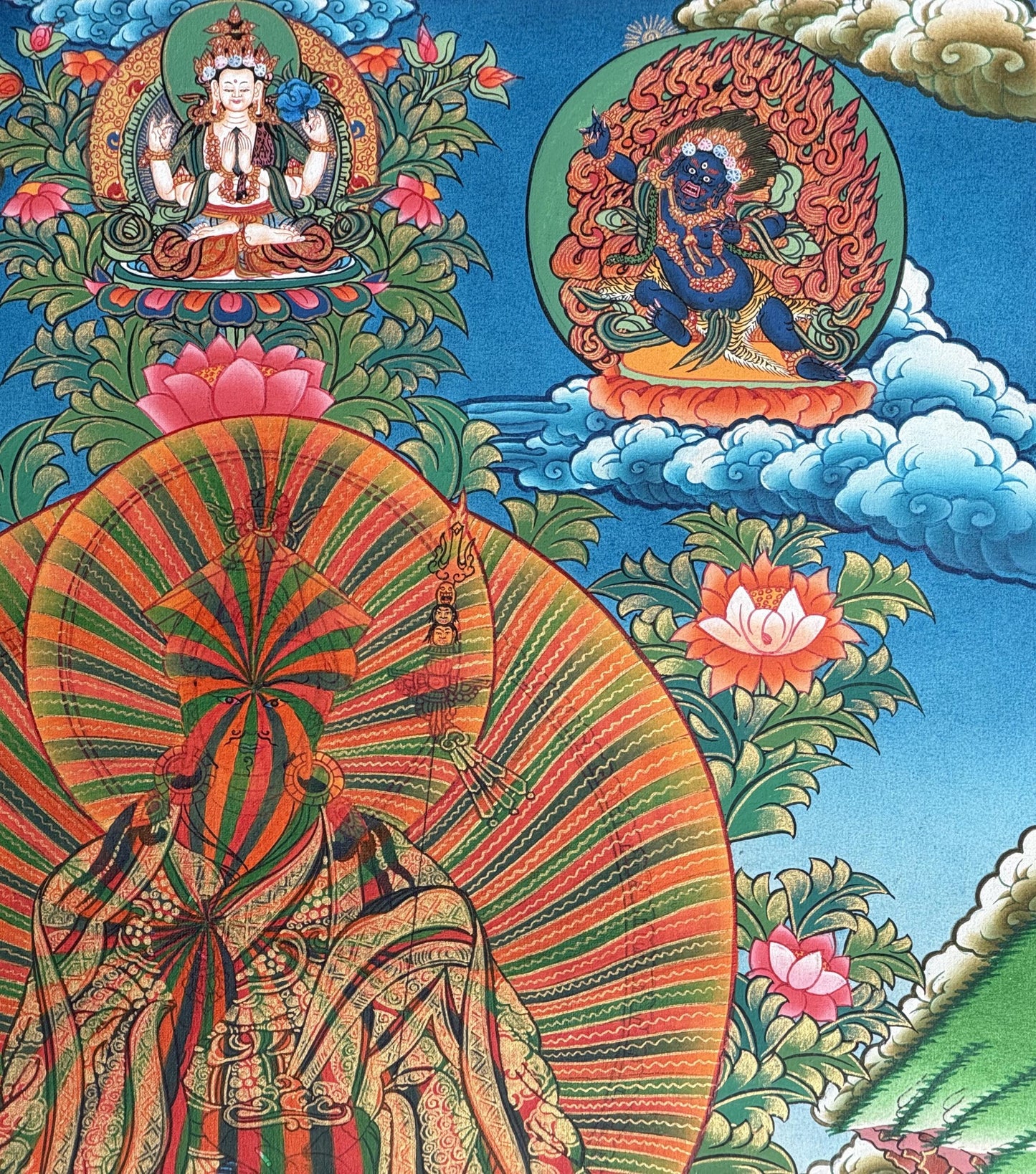 Guru Rainbow Body Thangka Painting | Padmasambhava Dzogchen Art | Tibetan Buddhist Masterpiece | Silk Brocade