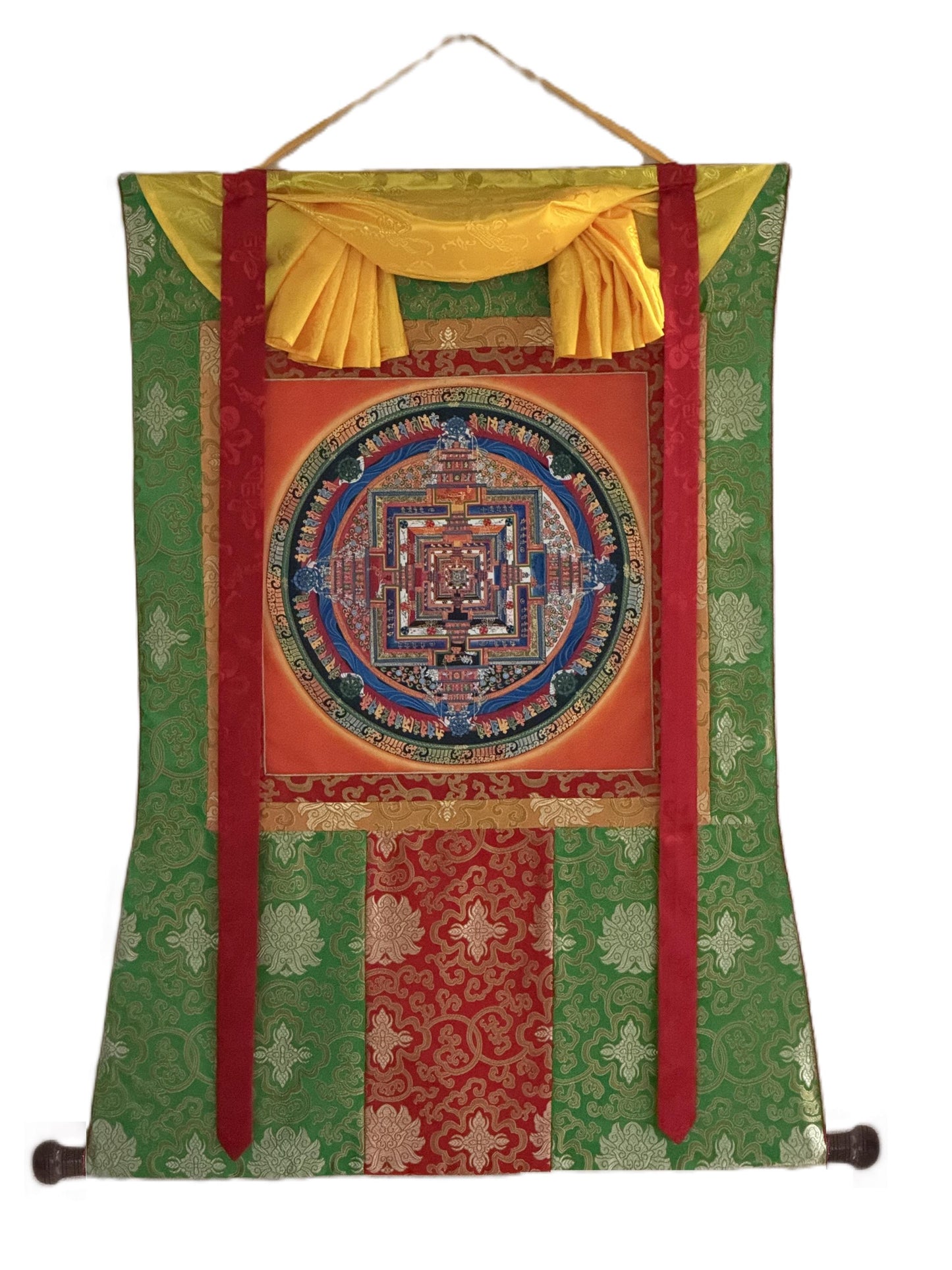 Kalachakra Mandala Thangka | Hand-Painted Wheel of Time Tibetan Buddhist Art | Silk Brocade