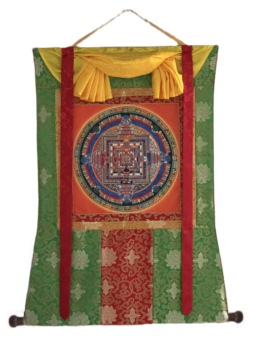 Kalachakra Mandala Thangka | Hand-Painted Wheel of Time Tibetan Buddhist Art | Silk Brocade