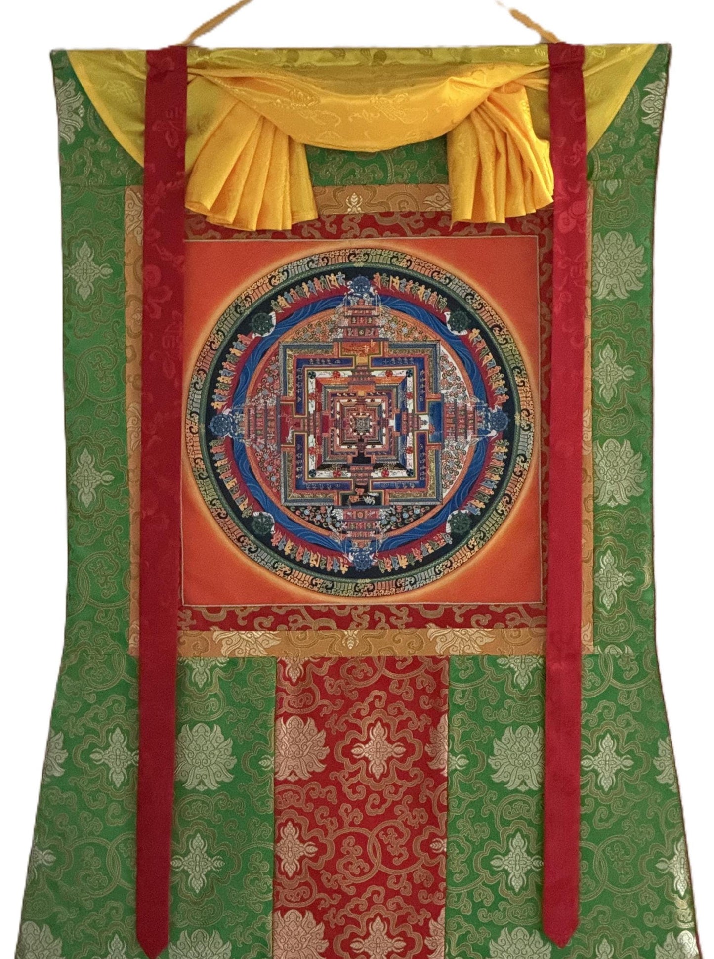 Kalachakra Mandala Thangka | Hand-Painted Wheel of Time Tibetan Buddhist Art | Silk Brocade