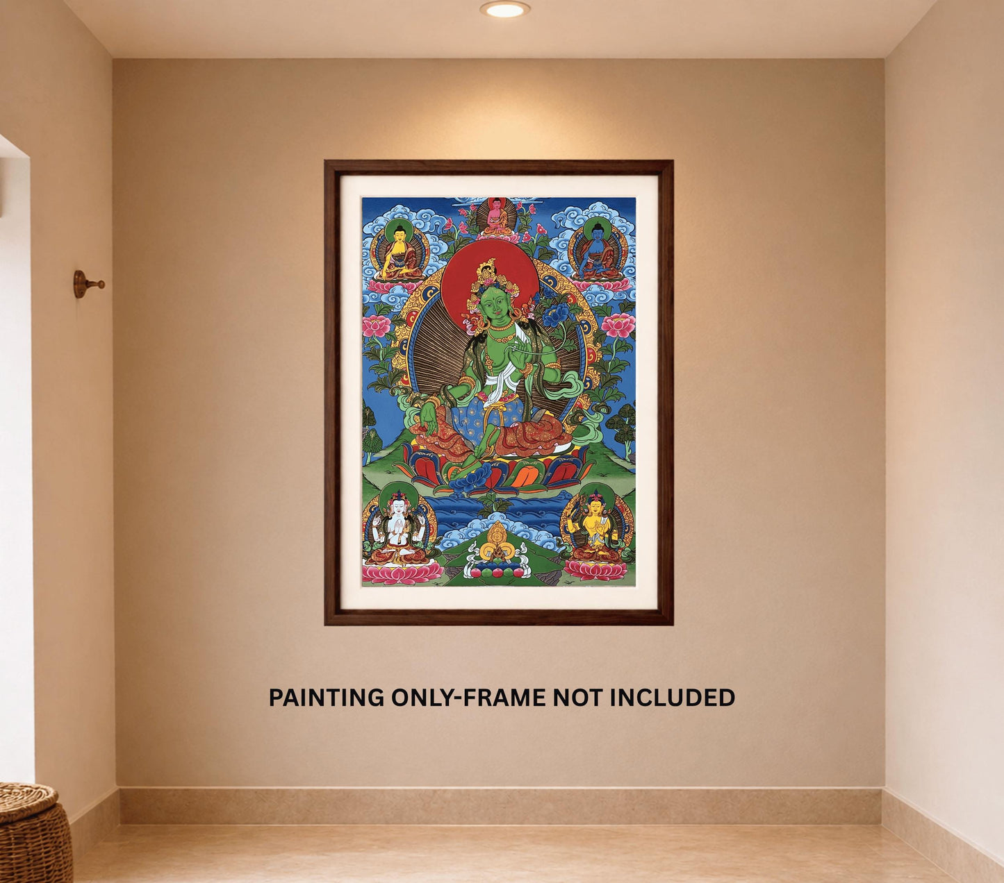 Green Tara Thangka with Buddhas & Bodhisattvas | Hand-Painted Tibetan Silk Brocade Art
