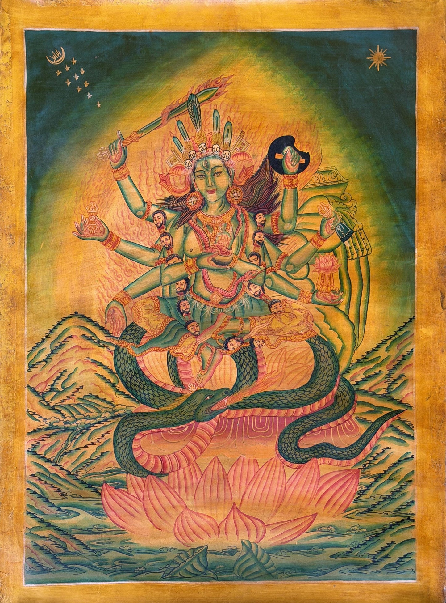 Annapurna Paubha Painting | Hand-Painted Oil Varnished Hindu Goddess Art with Silk Brocade