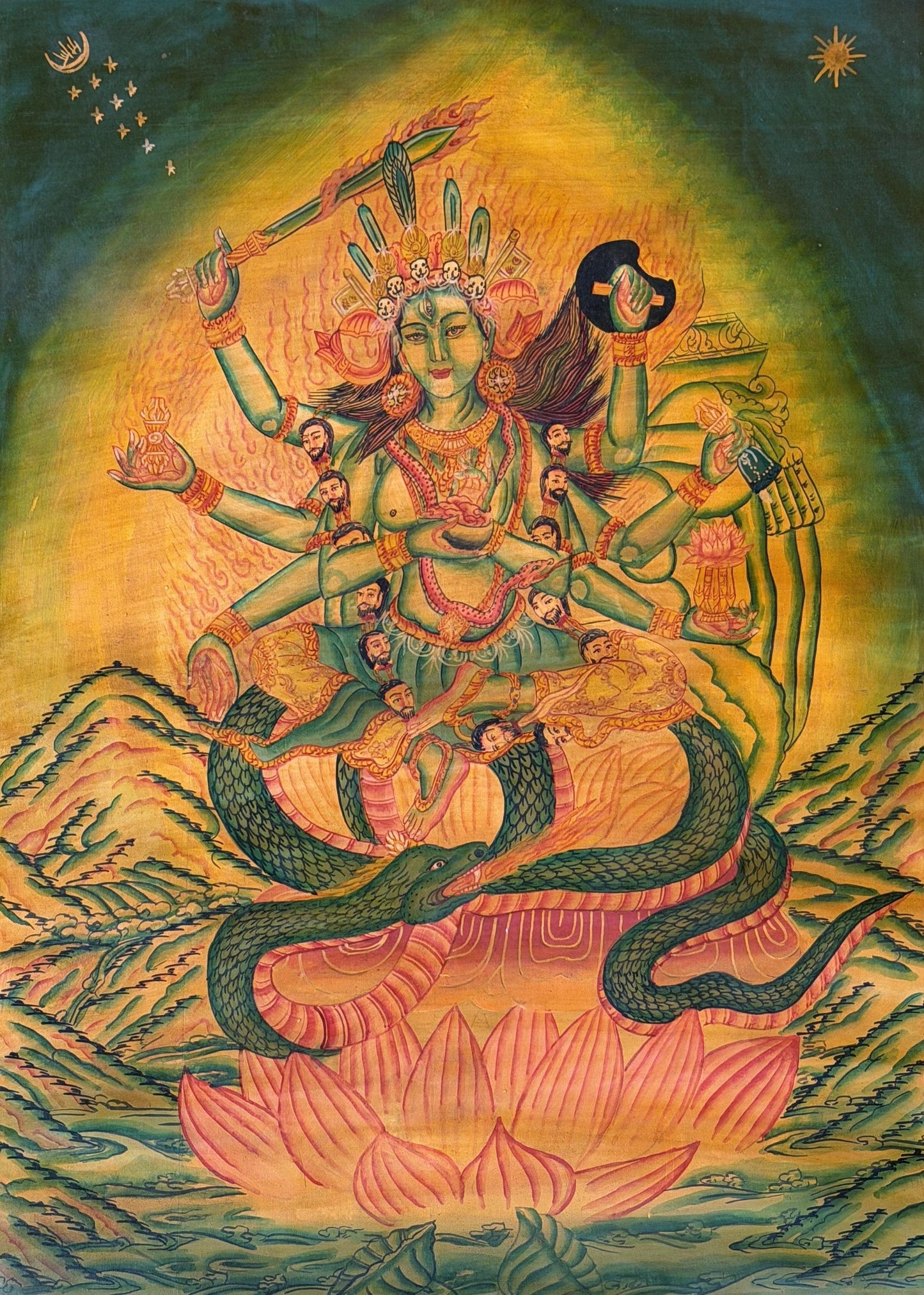 Annapurna Paubha Painting | Hand-Painted Oil Varnished Hindu Goddess Art with Silk Brocade