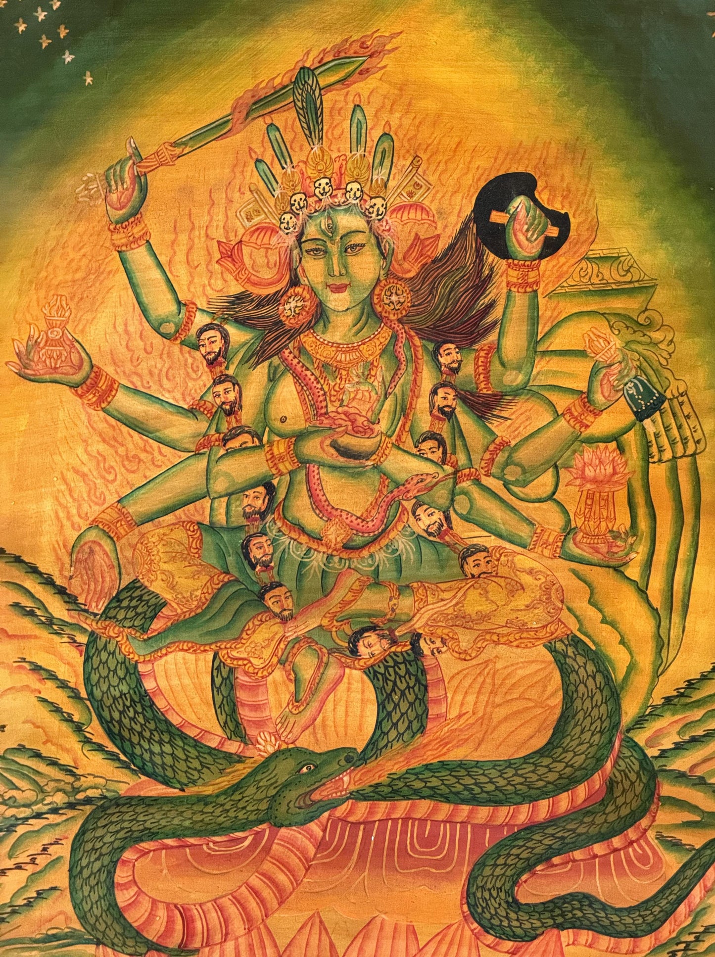 Annapurna Paubha Painting | Hand-Painted Oil Varnished Hindu Goddess Art with Silk Brocade