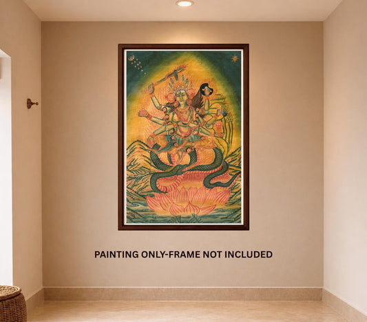 Annapurna Paubha Painting | Hand-Painted Oil Varnished Hindu Goddess Art with Silk Brocade