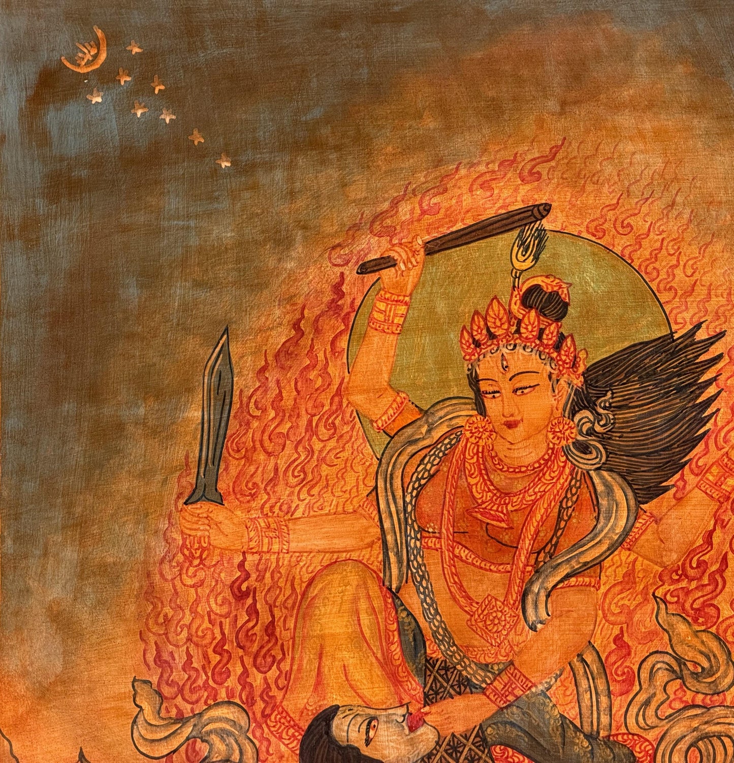 Devi Bagalamukhi Oil Varnished Painting | Tantric Hindu Goddess Sacred Mahavidya Art
