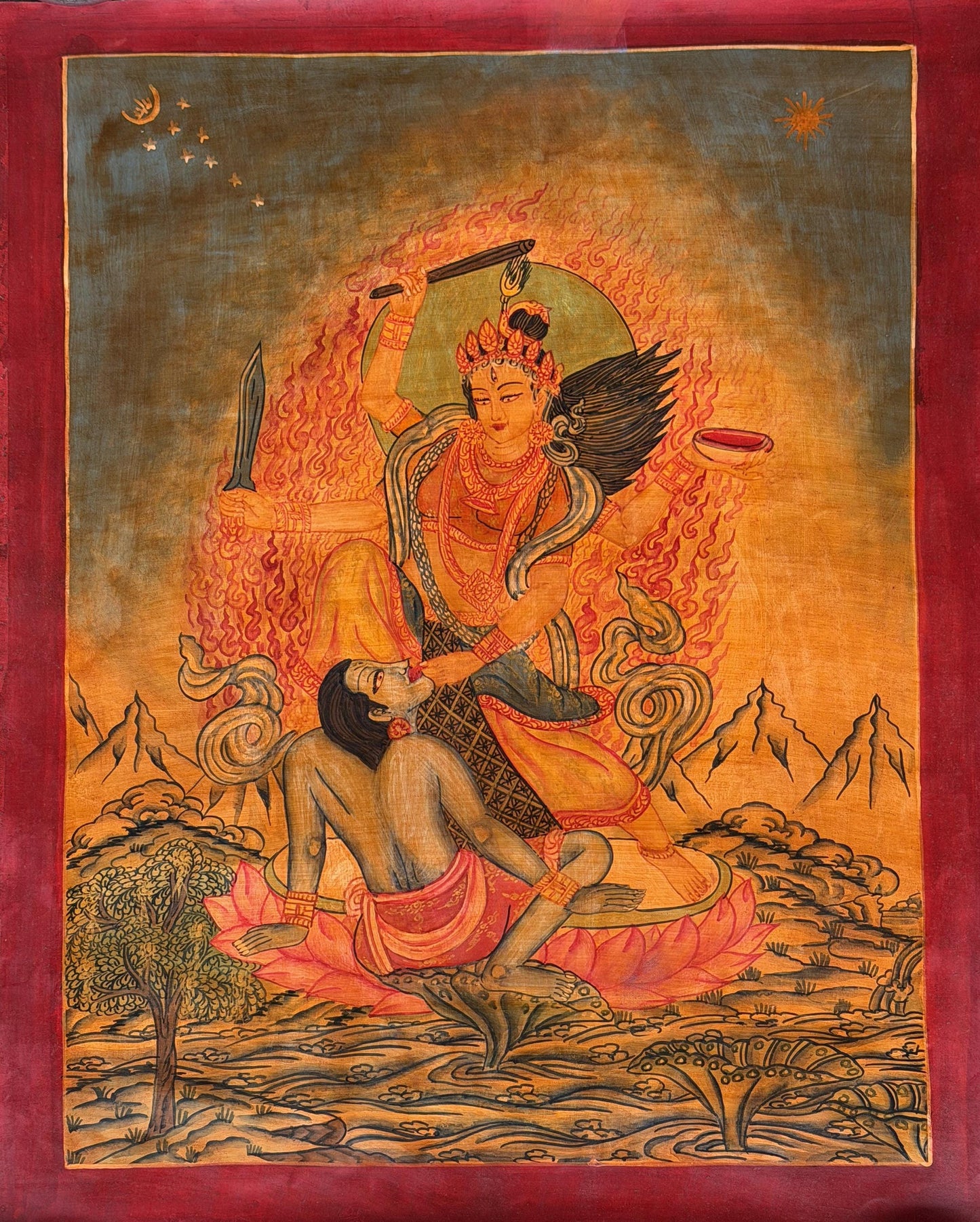 Devi Bagalamukhi Oil Varnished Painting | Tantric Hindu Goddess Sacred Mahavidya Art