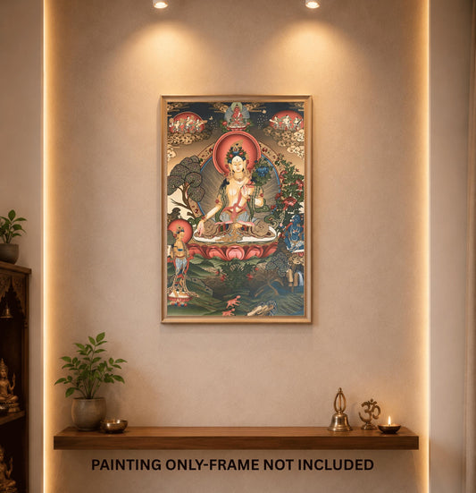 White Tara Thangka Painting – Hand-Painted Buddhist Art with Gold
