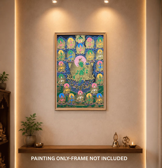 21 Green Tara Thangka Painting, Gold Meditation Art, Tibetan Masterpiece