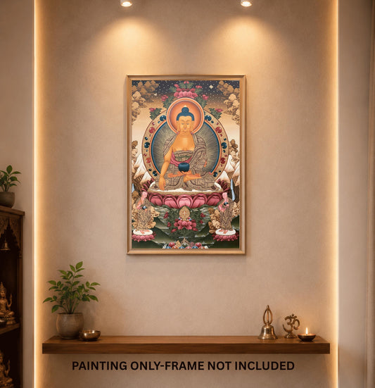 Shakyamuni Buddha Thangka | Tibetan Buddhist Painting |  24k Gold Hand-Painted Art | Spiritual Wall Decor