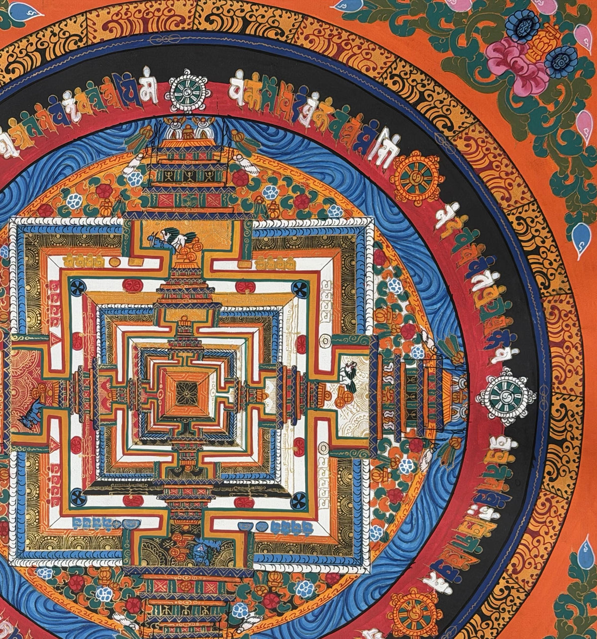 Kalachakra Mandala Thangka with Silk Brocade | Tibetan Wheel of Time Buddhist Wall Art