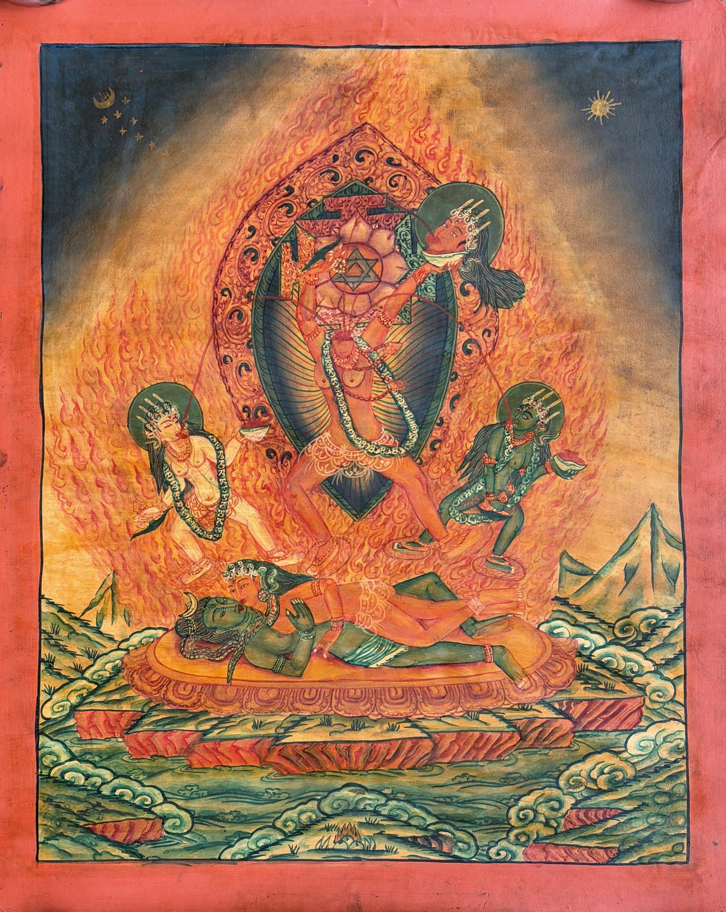 Chhinnamasta Tantric Thangka | Hand-Painted Oil Varnished Hindu Goddess Art