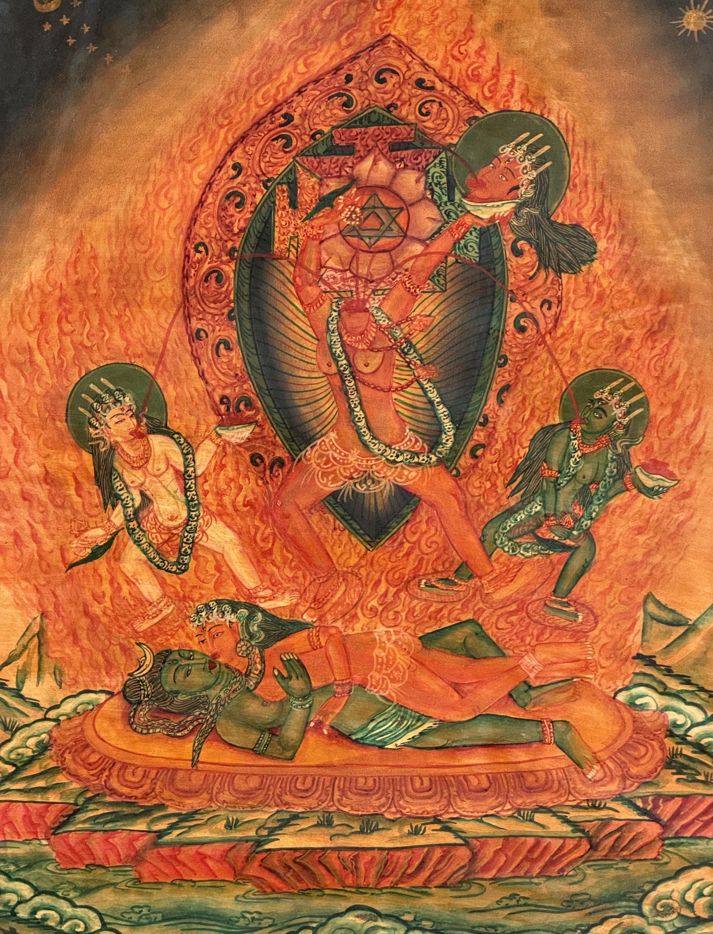 Chhinnamasta Tantric Thangka | Hand-Painted Oil Varnished Hindu Goddess Art