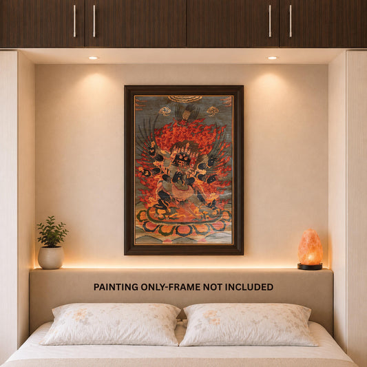 Hand-Painted Large Vajrakilaya Thangka - Wrathful Tibetan Deity -  Oil Varnished Art