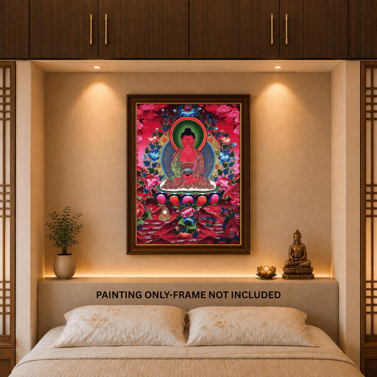 Hand-Painted Amitabha Buddha Thangka: Gold Tibetan Meditation Art