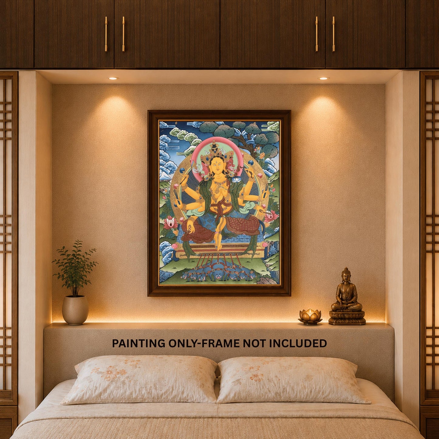 Marichi Thangka Painting | Hand-Painted Tibetan Goddess of Dawn Art with Silk Brocade