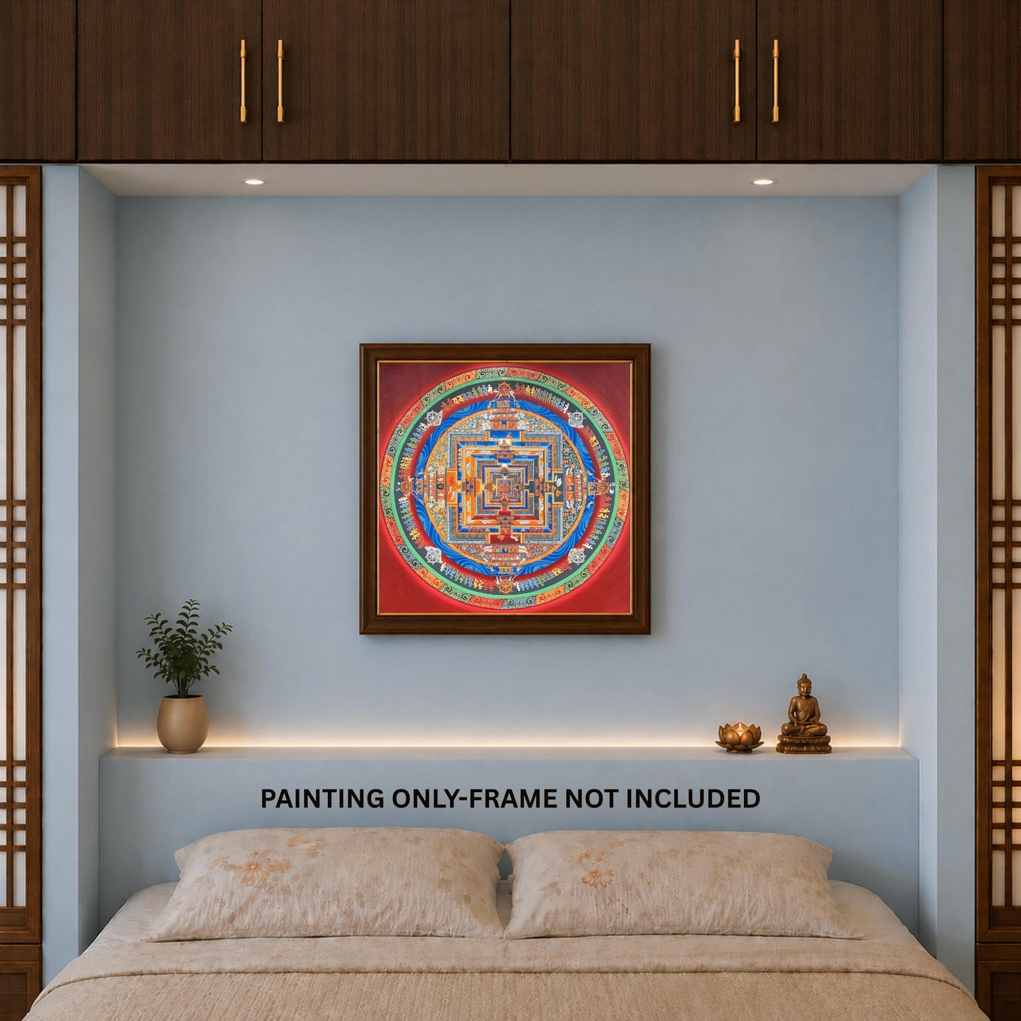 Hand-Painted Kalachakra Mandala Thangka – Tibetan Wheel of Life Art 24 x 24 inches