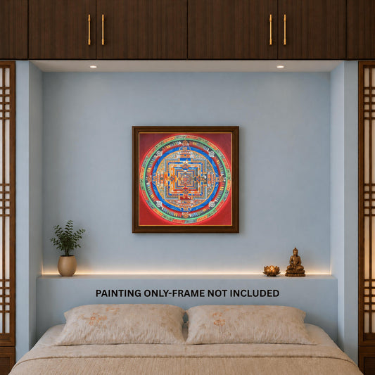 Hand-Painted Kalachakra Mandala Thangka – Tibetan Wheel of Life Art 24 x 24 inches