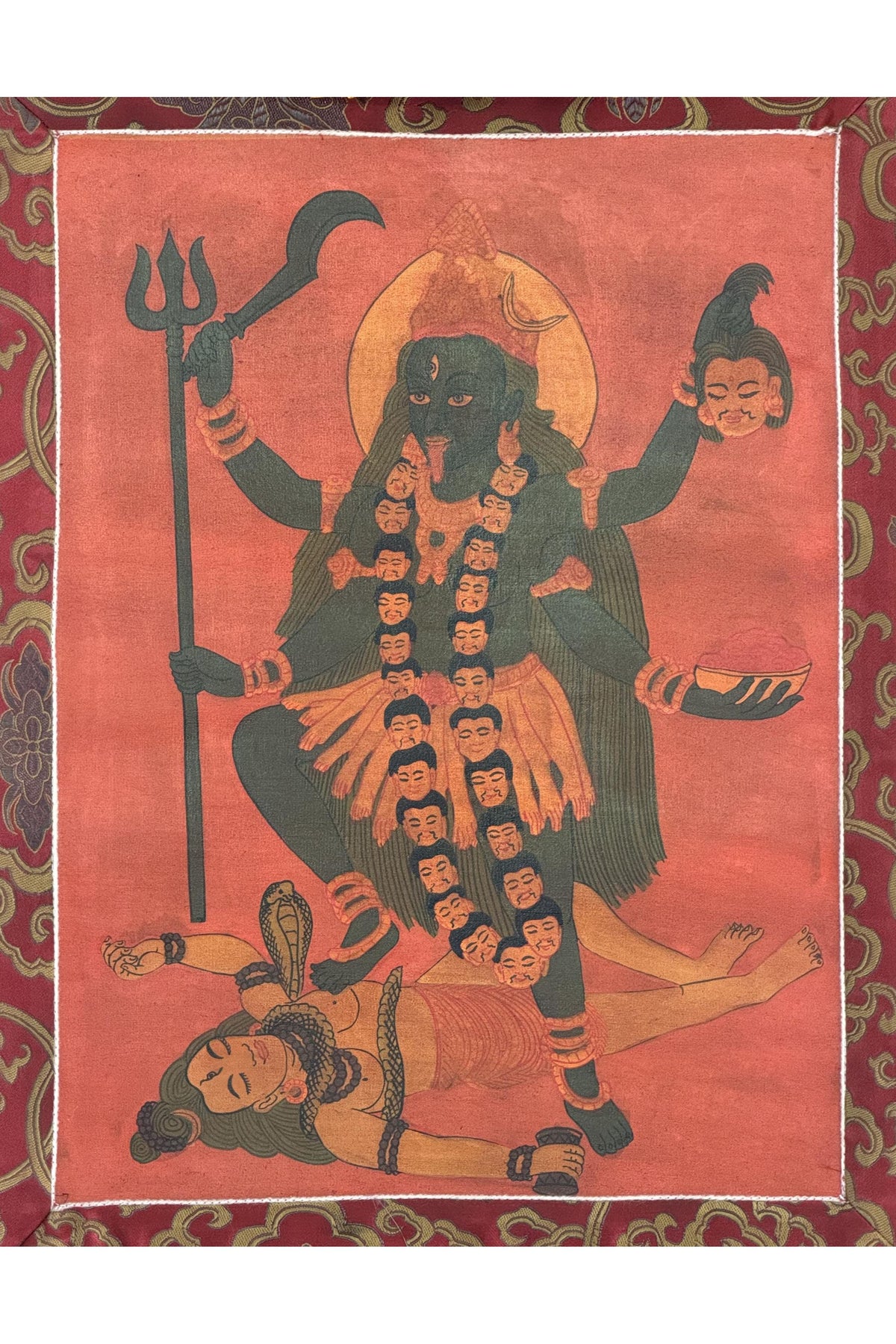 Goddess Kali Thangka Painting | Hand-Painted Hindu Art, Silk Framed
