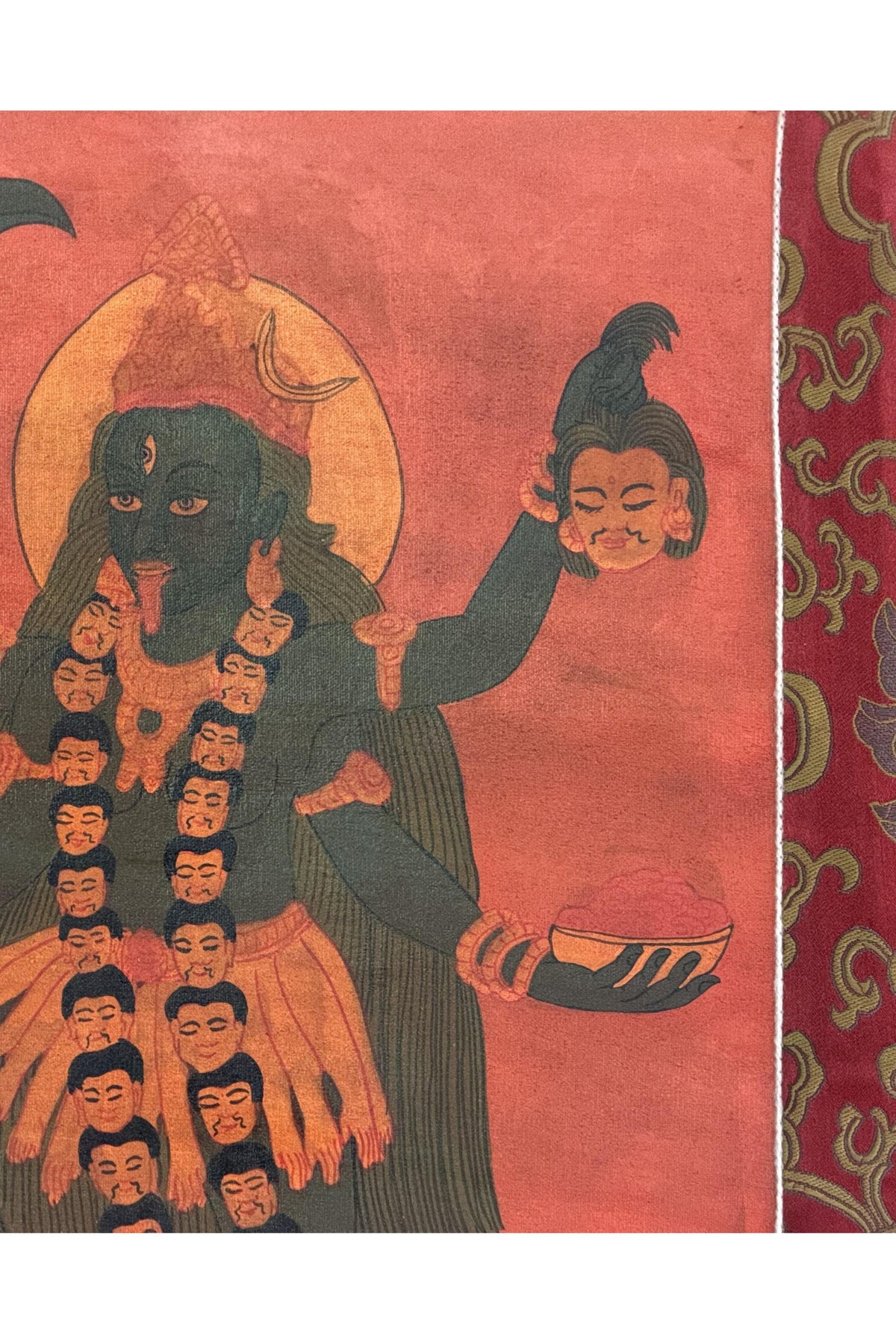 Goddess Kali Thangka Painting | Hand-Painted Hindu Art, Silk Framed