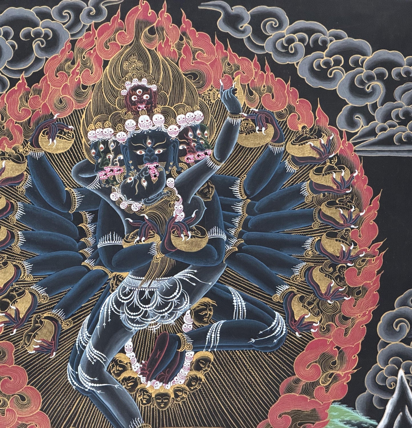 Tantric Hevajra Thangka with Nairatmya, Black Gold Tibetan Buddhist Art