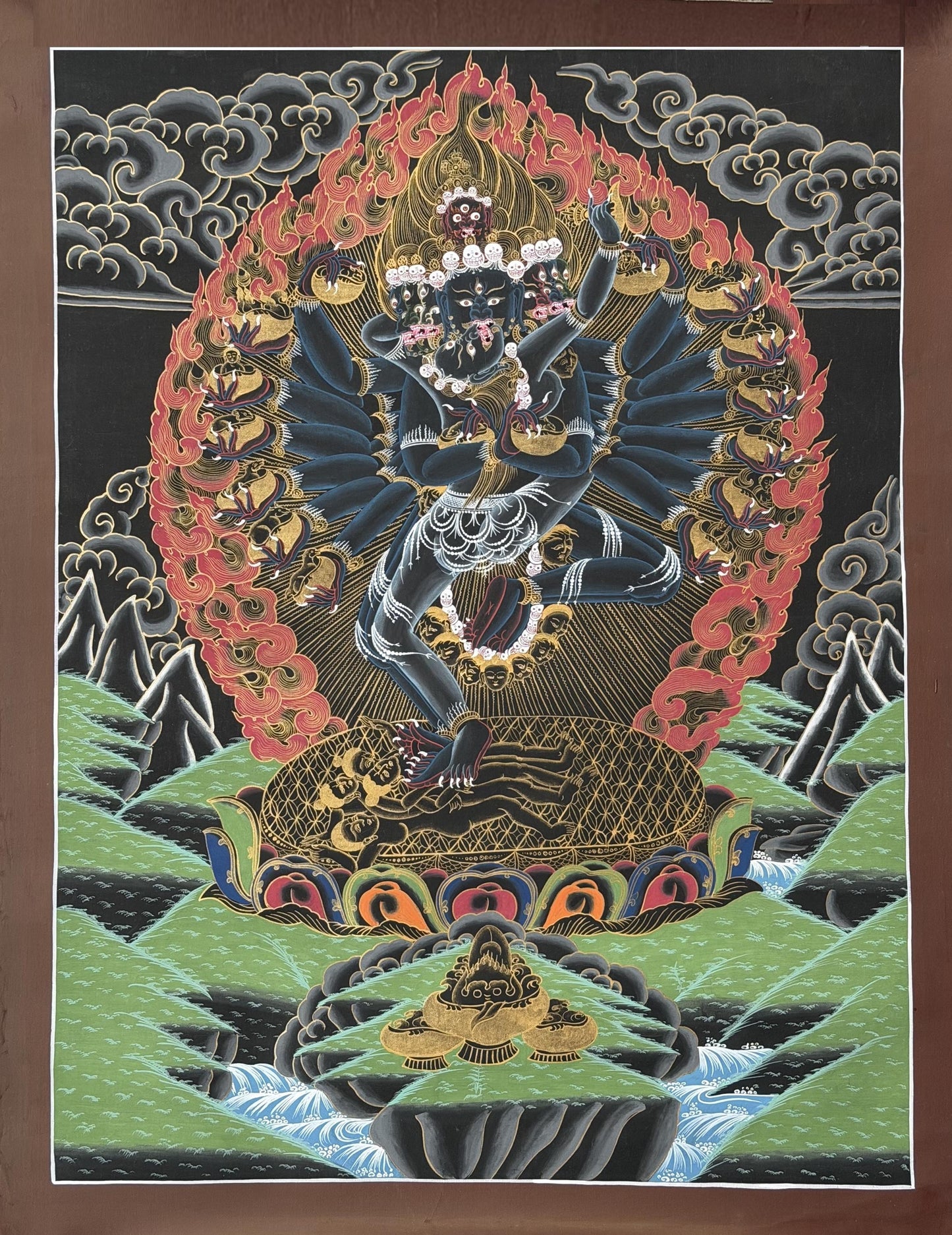 Tantric Hevajra Thangka with Nairatmya, Black Gold Tibetan Buddhist Art