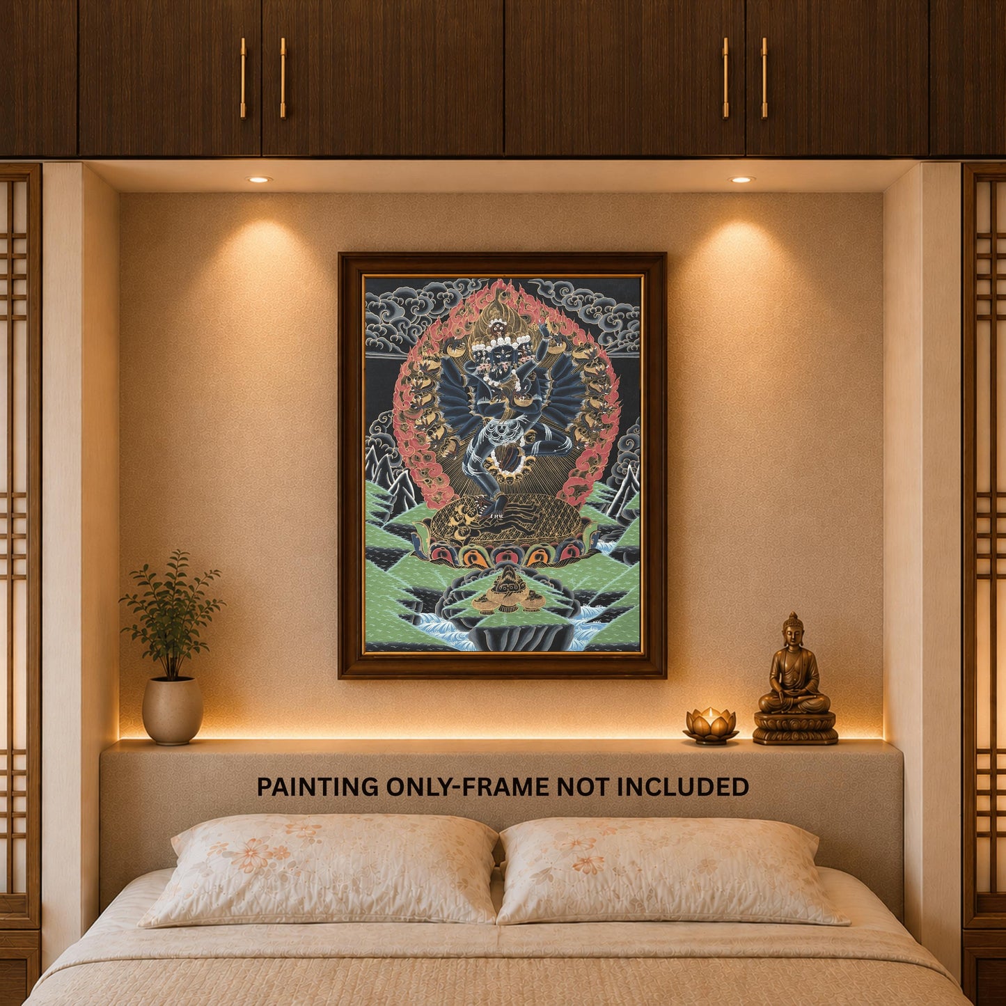 Tantric Hevajra Thangka with Nairatmya, Black Gold Tibetan Buddhist Art