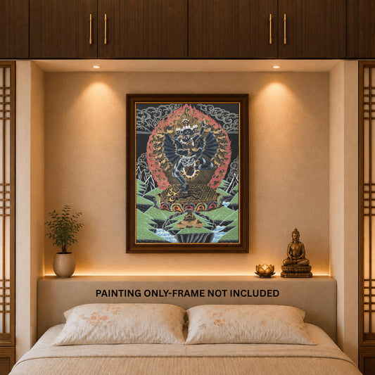 Tantric Hevajra Thangka with Nairatmya, Black Gold Tibetan Buddhist Art