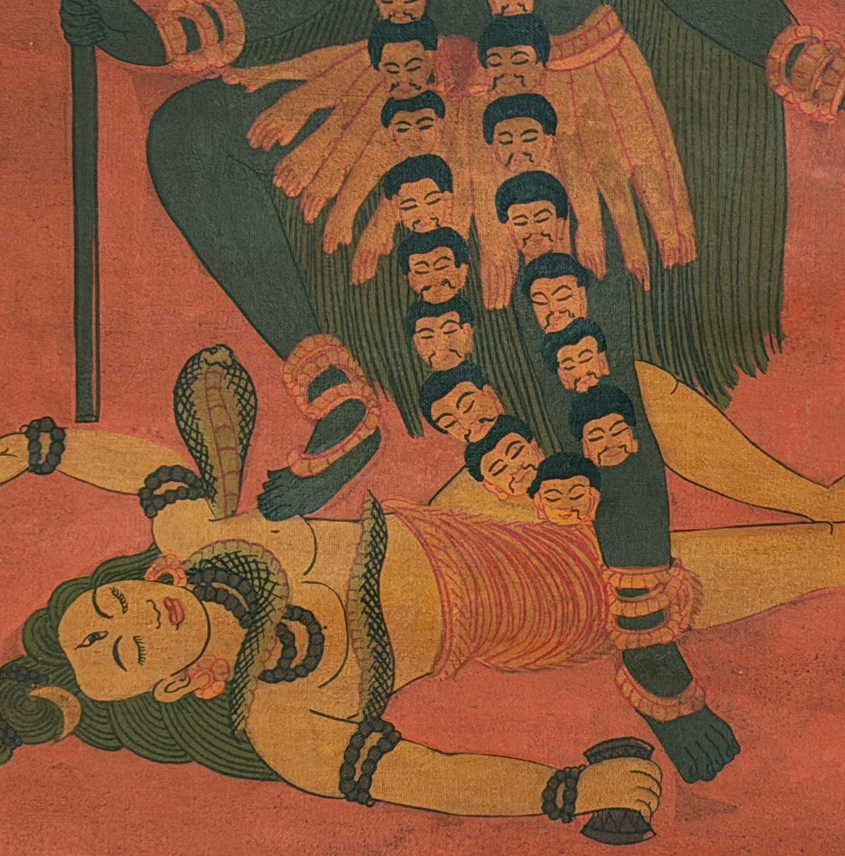 Mahakali Painting | Hand Painted Thangka with Cotton Brocade | Kali Hindu Tantric Wall Art
