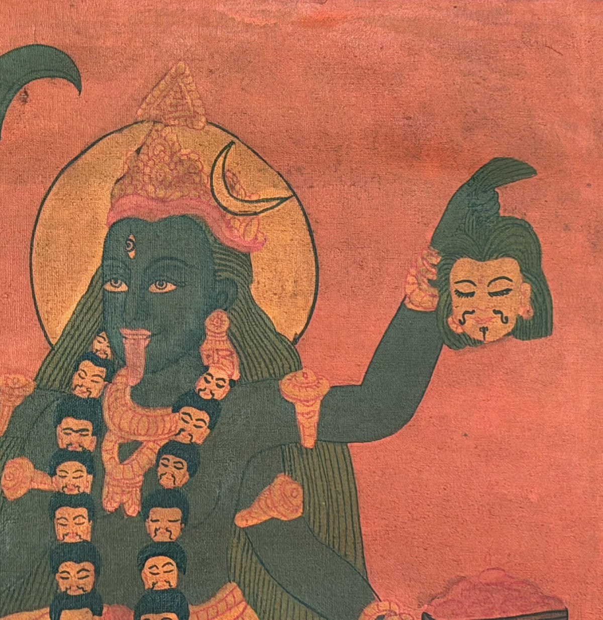Mahakali Painting | Hand Painted Thangka with Cotton Brocade | Kali Hindu Tantric Wall Art
