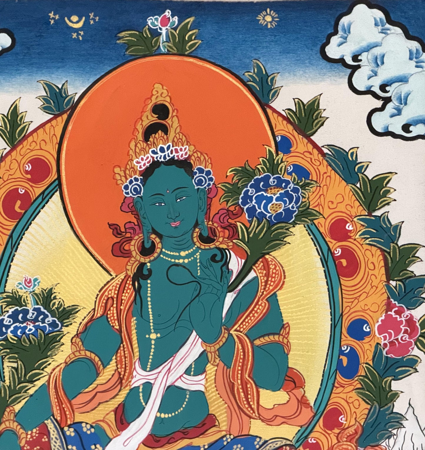 Green Tara Thangka | Tibetan Buddhist Goddess | Hand-Painted Art | Compassion Deity | Silk Brocade