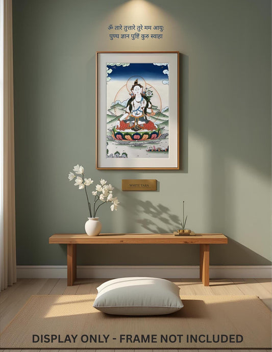 White Tara Gold Thangka - Hand-Painted Seven Eyes Tibetan Goddess of Long Life and Compassion