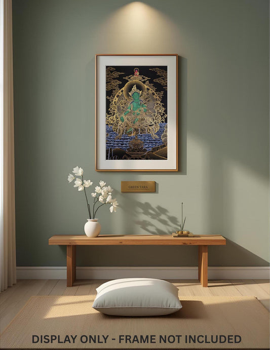 Hand-Painted Green Tara Thangka – Tibetan Buddhist Goddess of Compassion, Nepali Art