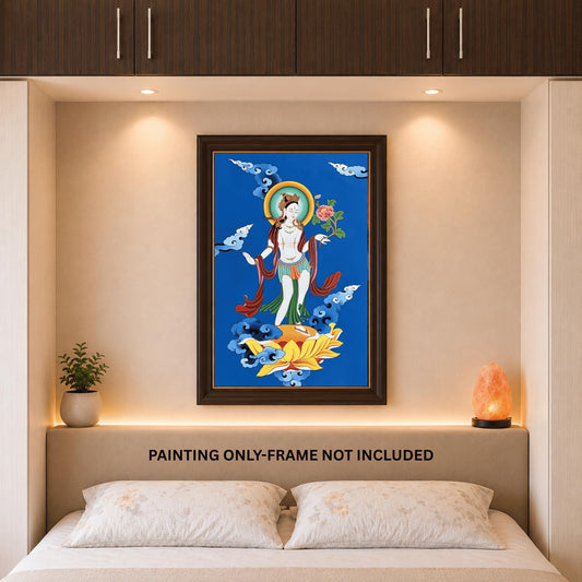 Hand-Painted Standing White Tara Thangka | Tibetan Goddess of Compassion Art