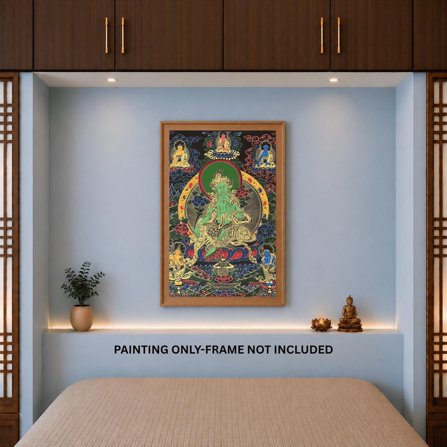 Green Tara Tibetan Thangka with Silk Brocade | Hand Painted Buddhist Meditation Art