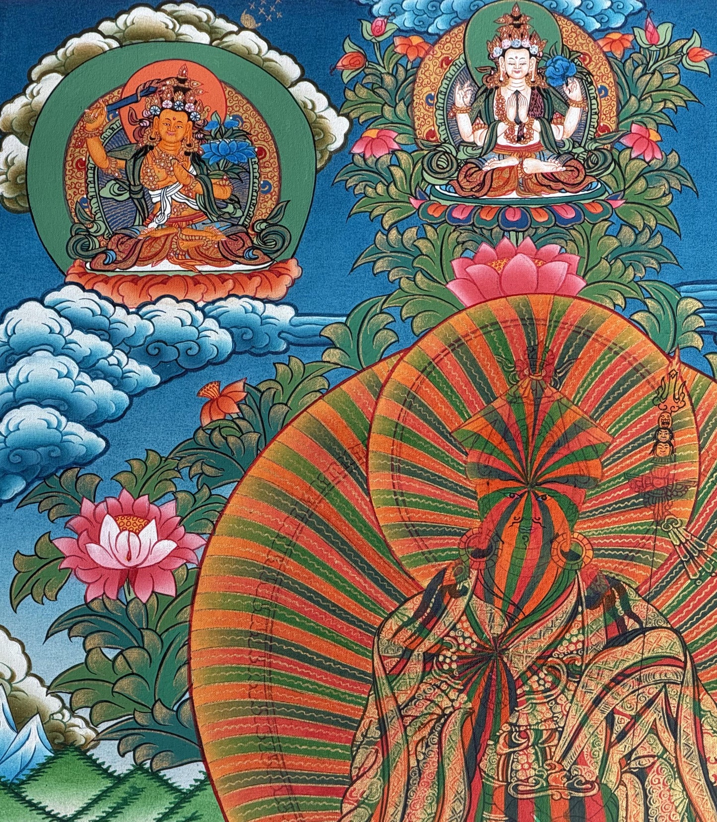 Guru Rainbow Body Thangka Painting | Padmasambhava Dzogchen Art | Tibetan Buddhist Masterpiece | Silk Brocade