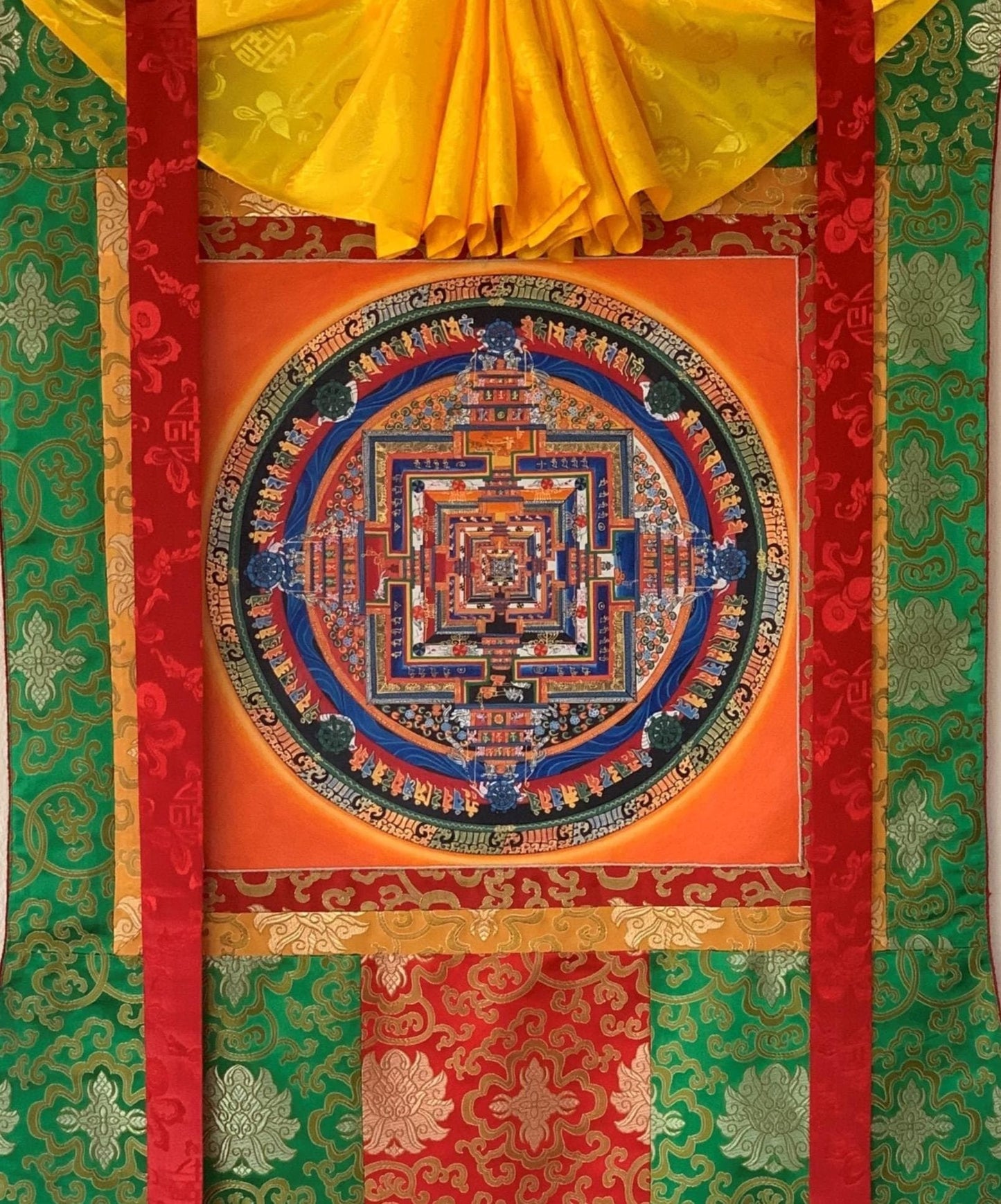 Kalachakra Mandala Thangka | Hand-Painted Wheel of Time Tibetan Buddhist Art | Silk Brocade