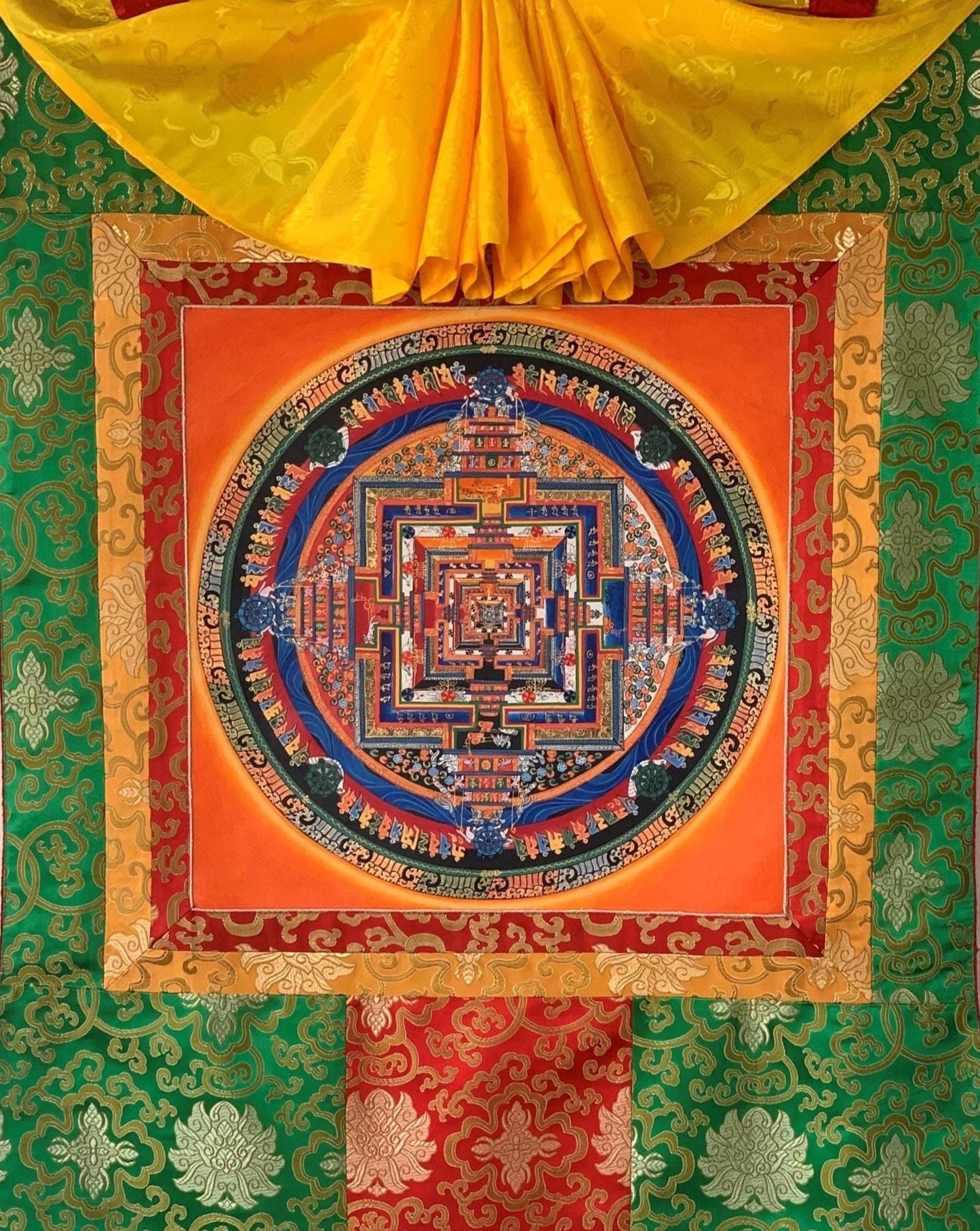 Kalachakra Mandala Thangka | Hand-Painted Wheel of Time Tibetan Buddhist Art | Silk Brocade